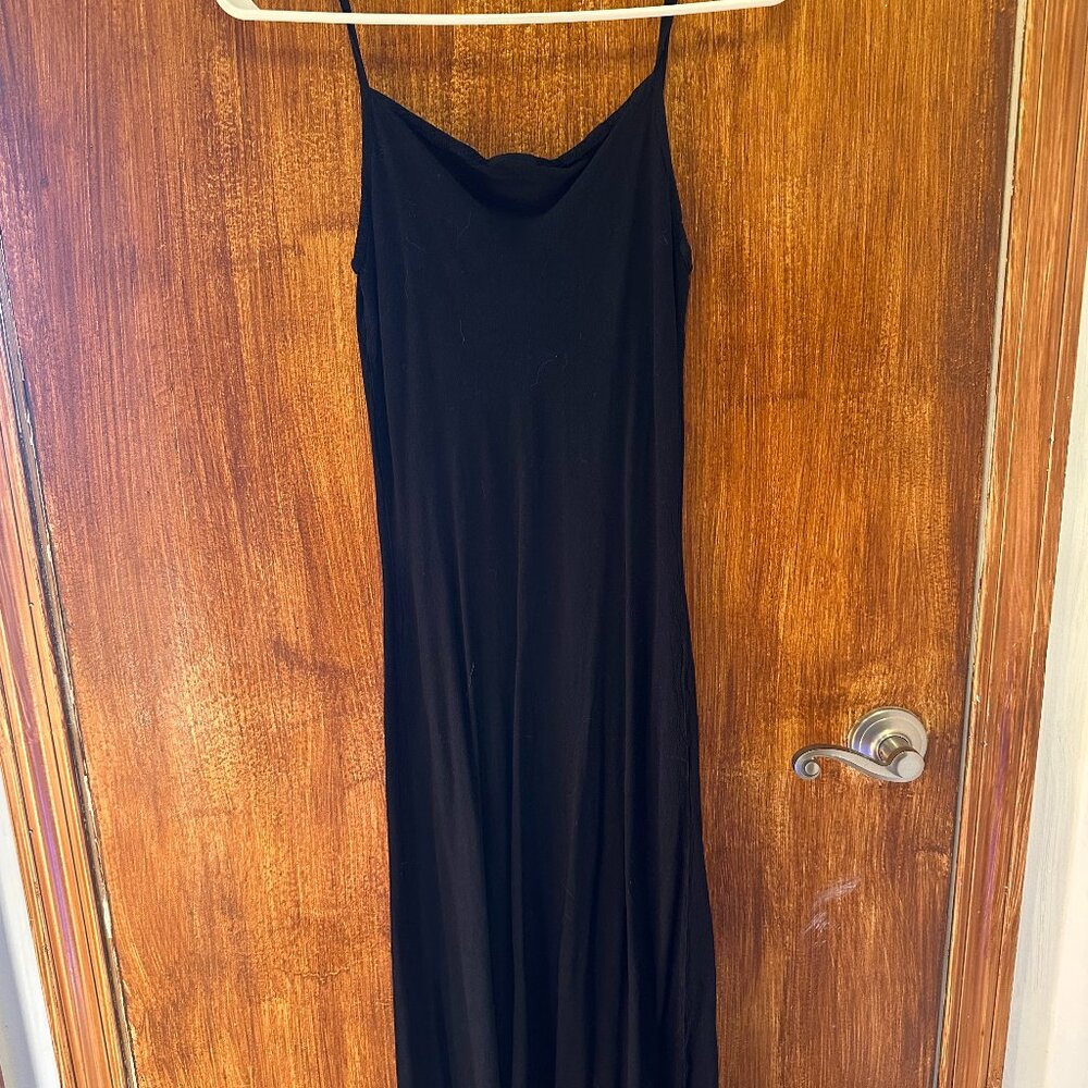 Vintage Ghost Spaghetti Strap Black Slinky Midi Dress